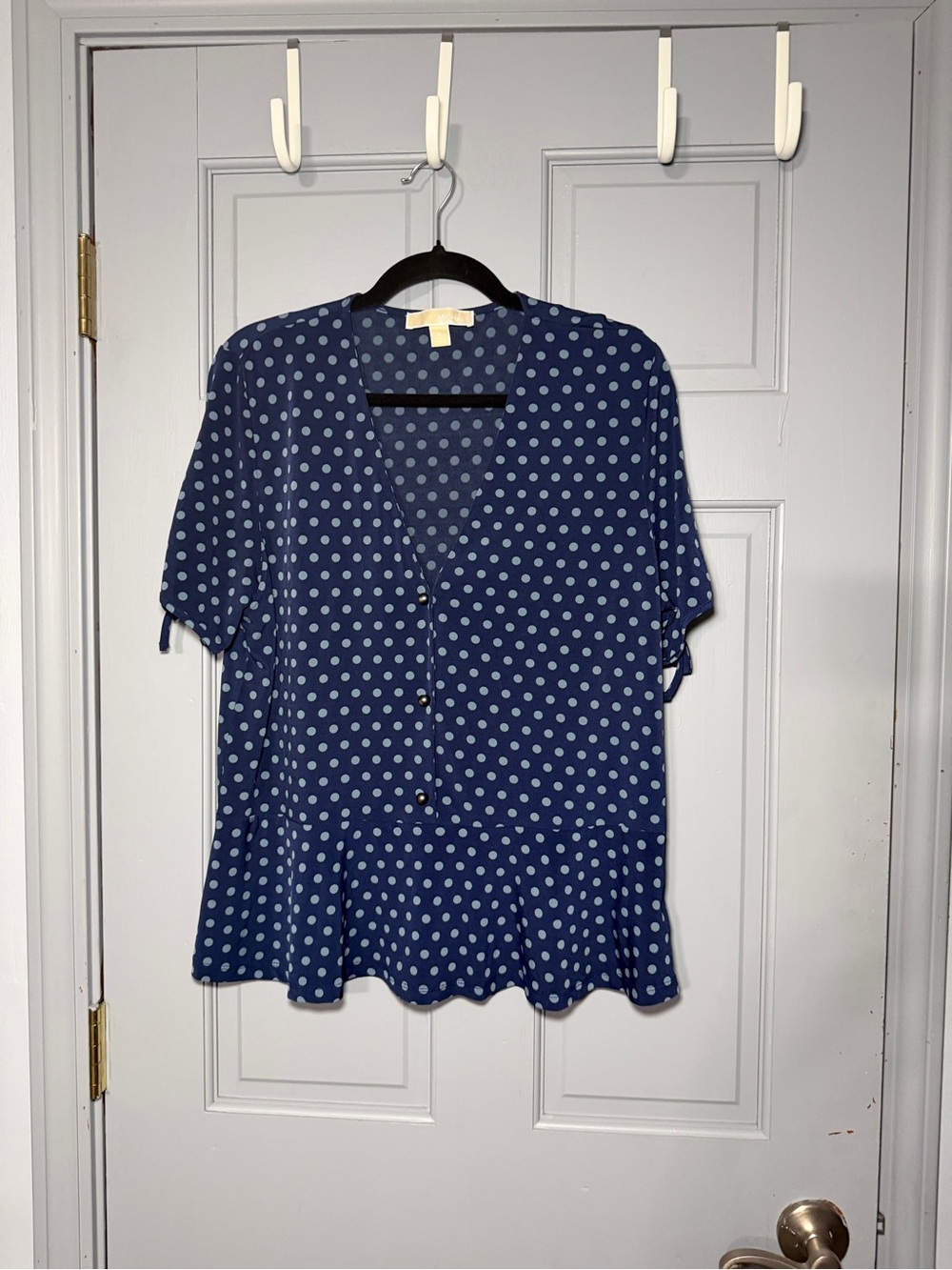 Michael Michael Kors Polka Dot Peplum Blouse XL Blue Flutter Sleeve Top